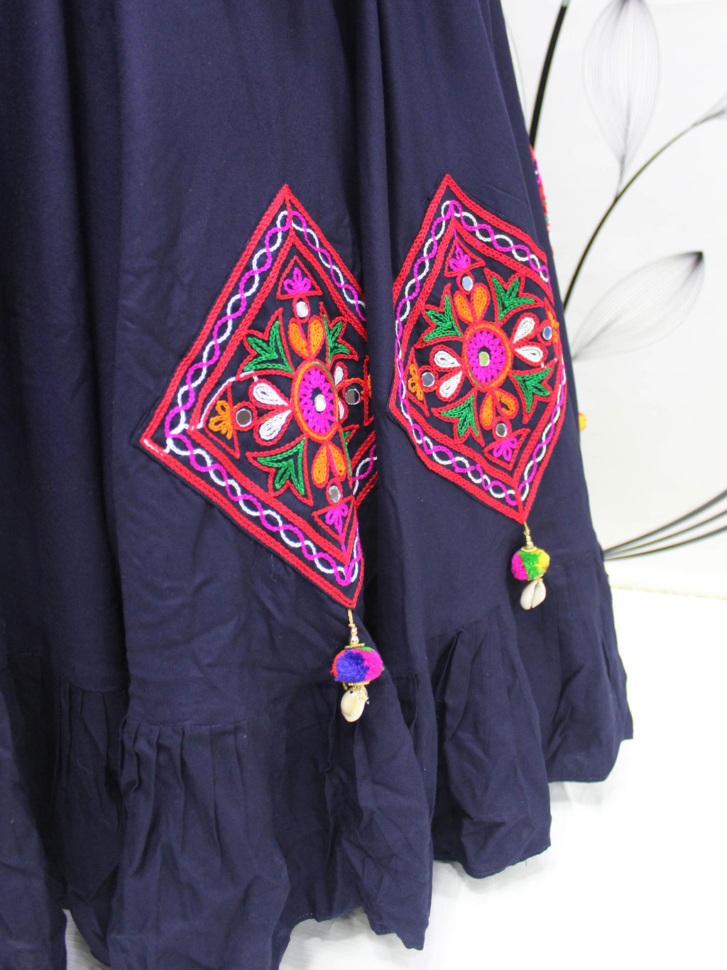 Myra Navy Blue Koti Style Viscose Rayon Embroidered Designer Navratri Special Lehenga