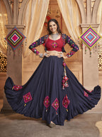 Myra Navy Blue Koti Style Viscose Rayon Embroidered Designer Navratri Special Lehenga