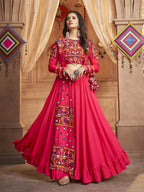 Myra Rani and Pink Koti Style Viscose Rayon Embroidered Designer Navratri Special Lehenga