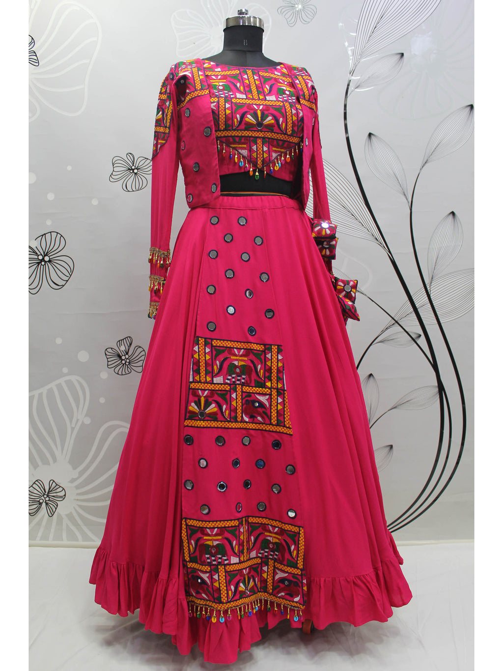 Myra Rani and Pink Koti Style Viscose Rayon Embroidered Designer Navratri Special Lehenga
