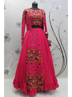 Myra Rani and Pink Koti Style Viscose Rayon Embroidered Designer Navratri Special Lehenga
