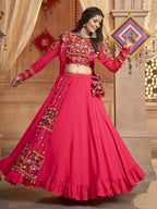 Myra Rani and Pink Koti Style Viscose Rayon Embroidered Designer Navratri Special Lehenga