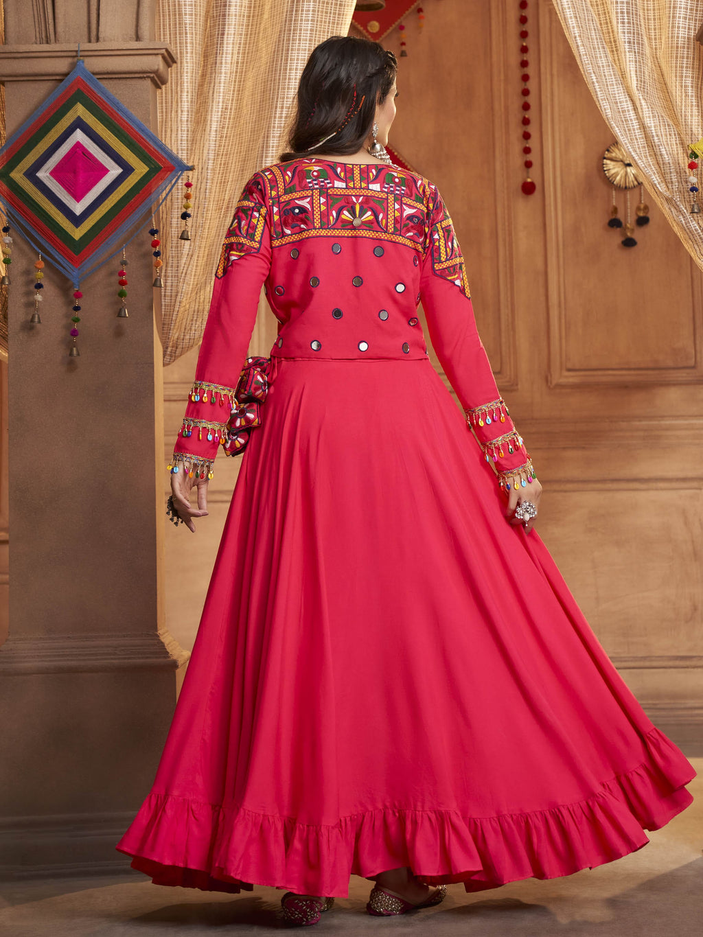 Myra Rani and Pink Koti Style Viscose Rayon Embroidered Designer Navratri Special Lehenga