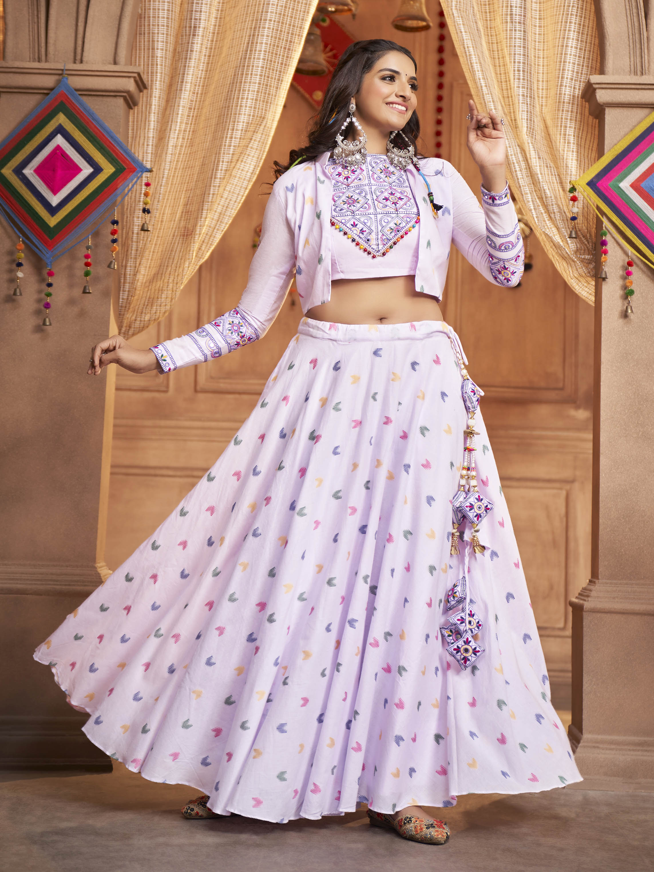 Myra Lovender Koti Style Cotton Embroidered Designer Navratri Special Lehenga