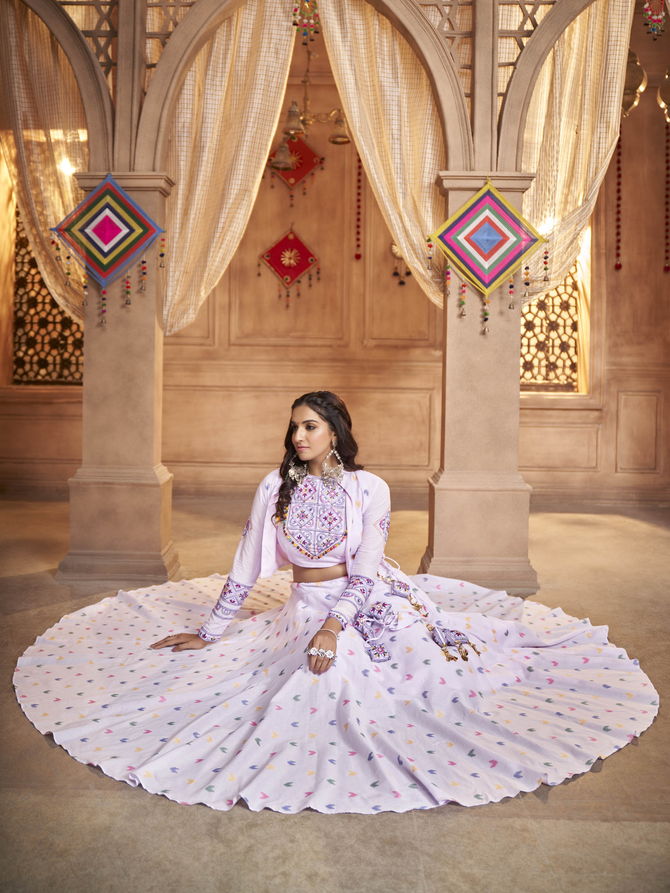 Myra Lovender Koti Style Cotton Embroidered Designer Navratri Special Lehenga