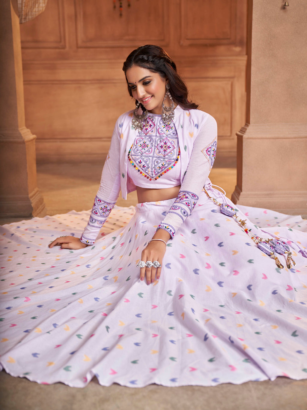 Myra Lovender Koti Style Cotton Embroidered Designer Navratri Special Lehenga
