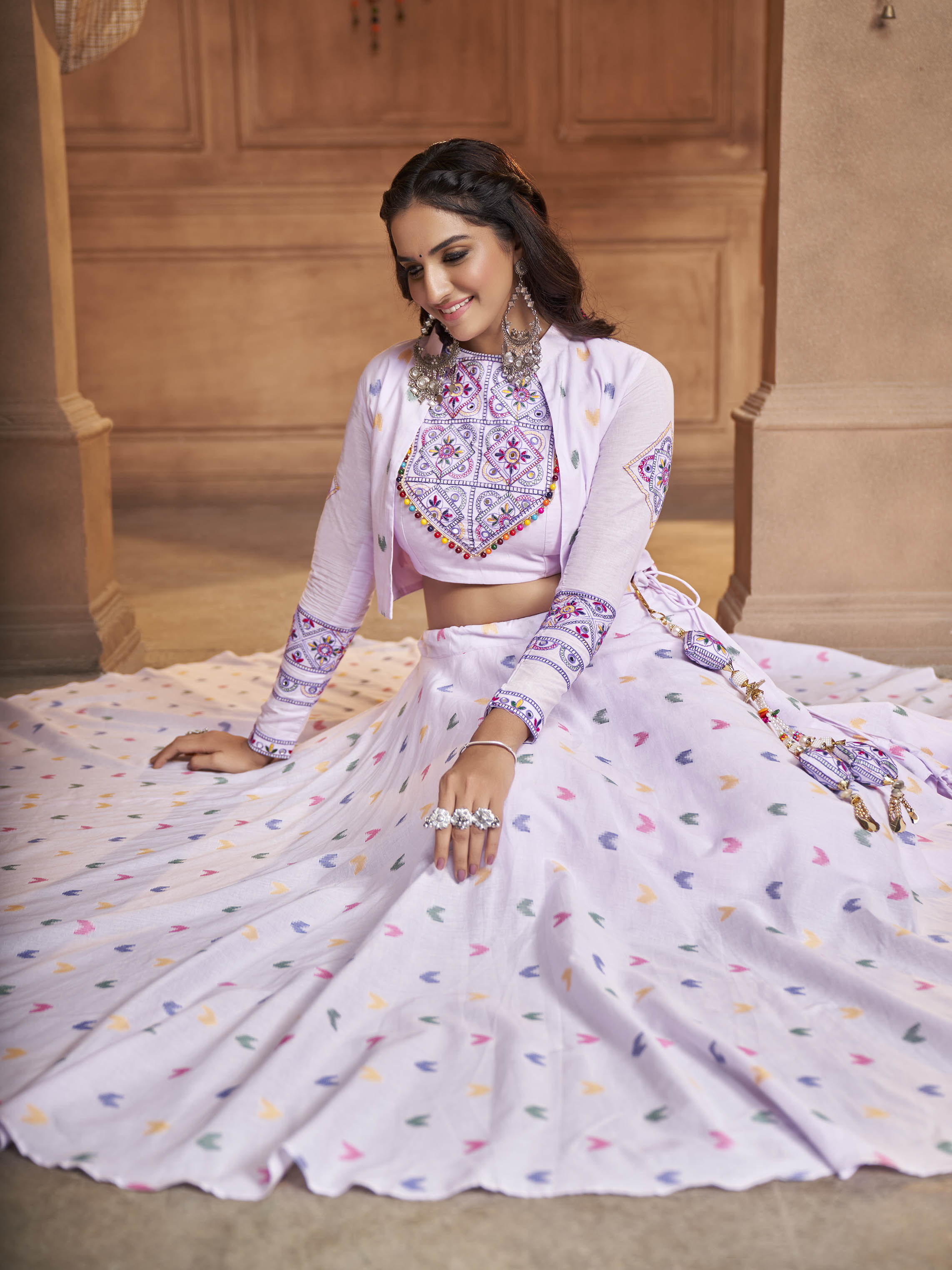 Myra Lovender Koti Style Cotton Embroidered Designer Navratri Special Lehenga