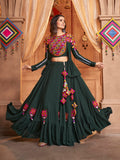 Myra Green Koti Style Viscose Rayon Embroidered Designer Navratri Special Lehenga