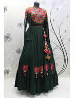 Myra Green Koti Style Viscose Rayon Embroidered Designer Navratri Special Lehenga