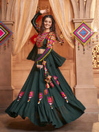 Myra Green Koti Style Viscose Rayon Embroidered Designer Navratri Special Lehenga