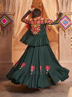 Myra Green Koti Style Viscose Rayon Embroidered Designer Navratri Special Lehenga