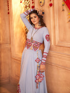 Myra Sky Viscose Rayon Embroidered Designer Navratri Special Lehenga
