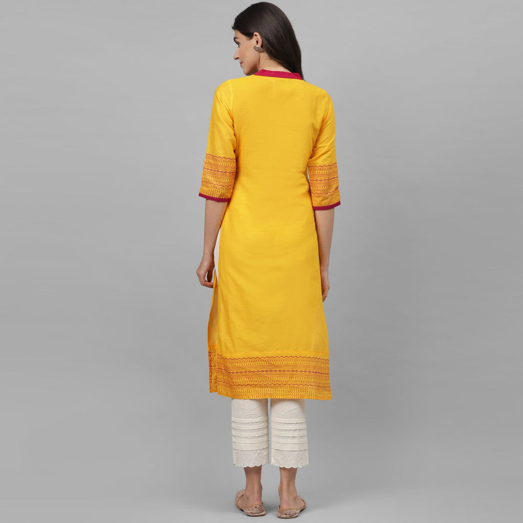 Maai Rayon Hand Printed Kurta Yellow - Distacart