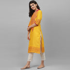Maai Rayon Hand Printed Kurta Yellow - Distacart