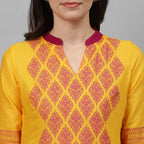 Maai Rayon Hand Printed Kurta Yellow - Distacart