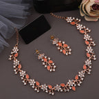 Tehzeeb Creations Rose Gold Pleated White Diamond With Orange Beads Necklace Set
