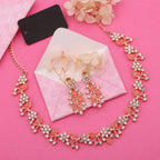 Tehzeeb Creations Rose Gold Pleated White Diamond With Orange Beads Necklace Set