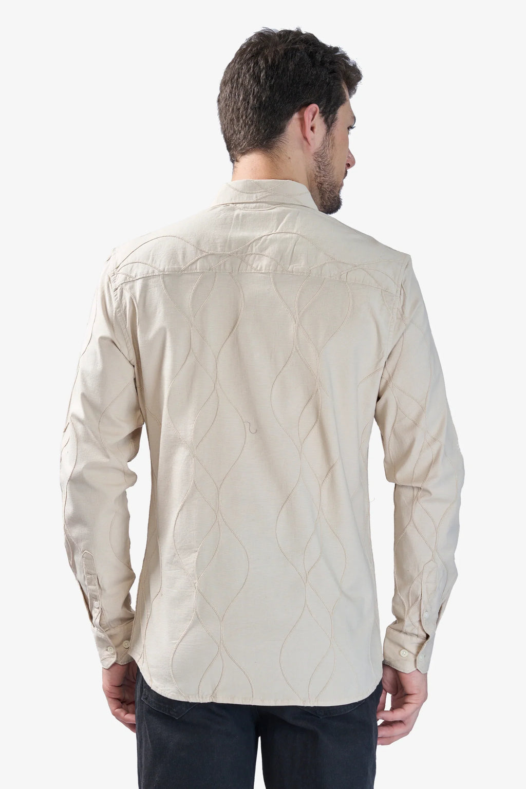 Xkind Beige Embroidery Full Sleeve Slim Fit Shirt