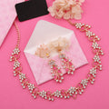 Tehzeeb Creations Rose Gold Pleated White Diamond With Pink Beads Necklace Set
