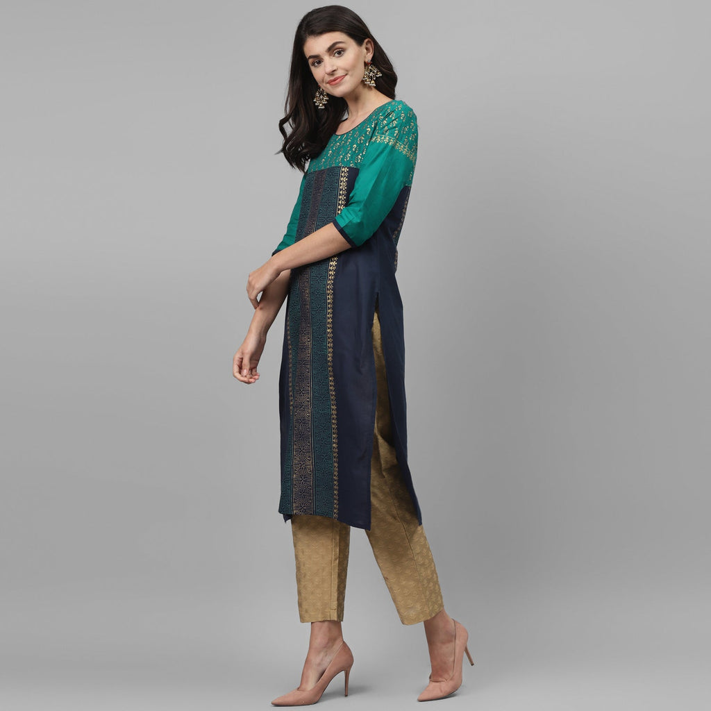 Maai Rayon Hand Printed Kurta Blue - Distacart