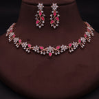 Tehzeeb Creations Rose Gold Pleated White Diamond With Pink Beads Necklace Set