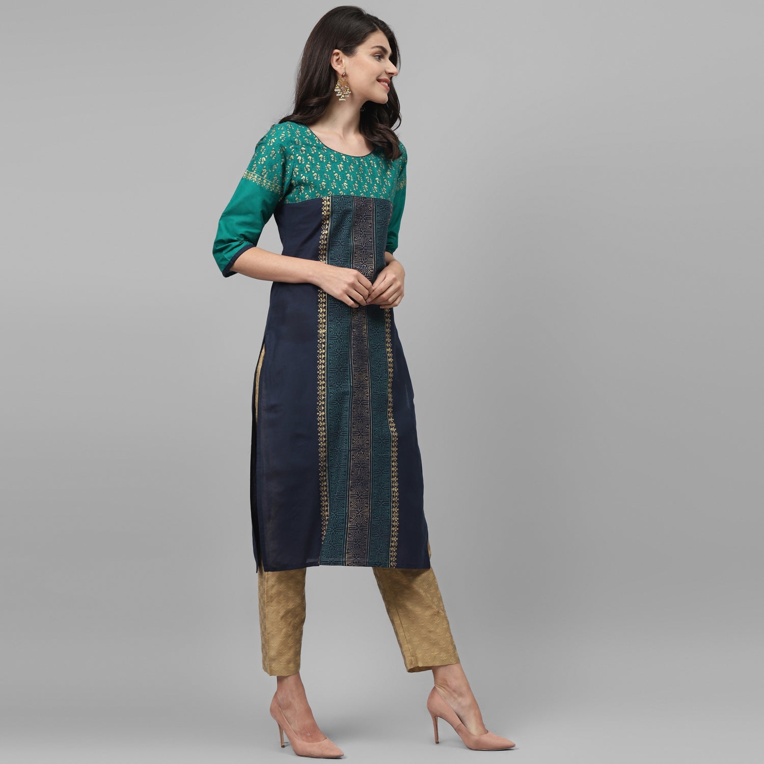 Maai Rayon Hand Printed Kurta Blue - Distacart