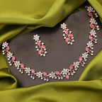 Tehzeeb Creations Rose Gold Pleated White Diamond With Pink Beads Necklace Set