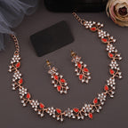 Tehzeeb Creations Rose Gold Pleated White Diamond With Red Beads Necklace Set