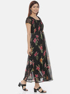 Souchii Round Neck Floral Printed Chiffon Maxi Dress - Distacart