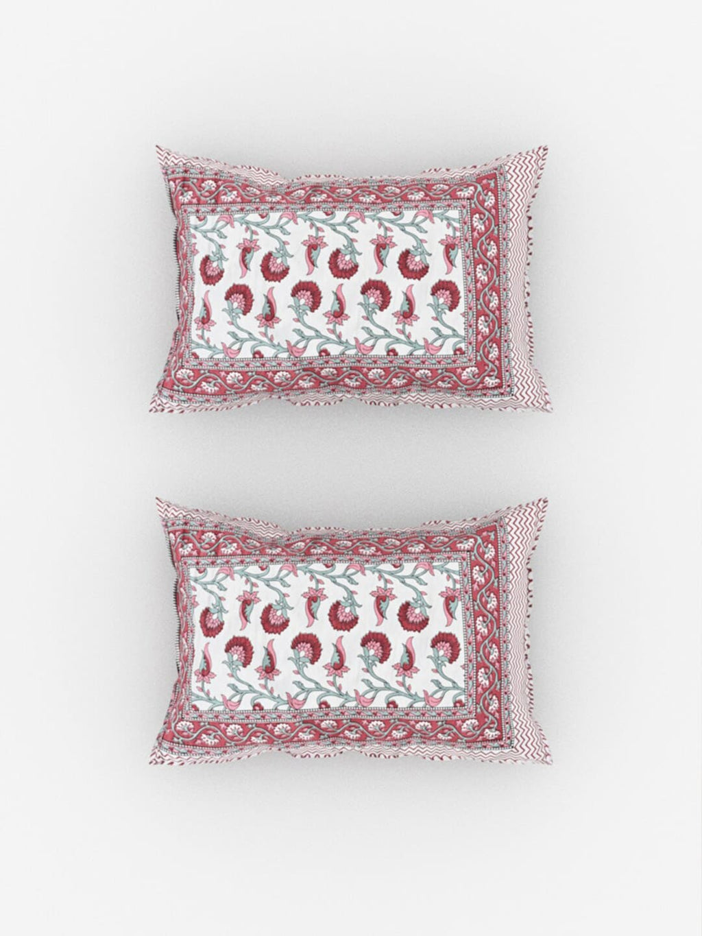 Urban Magic Pink & White Ethnic Motifs Cotton 104 TC King Bedsheet & 2 Pillow Covers
