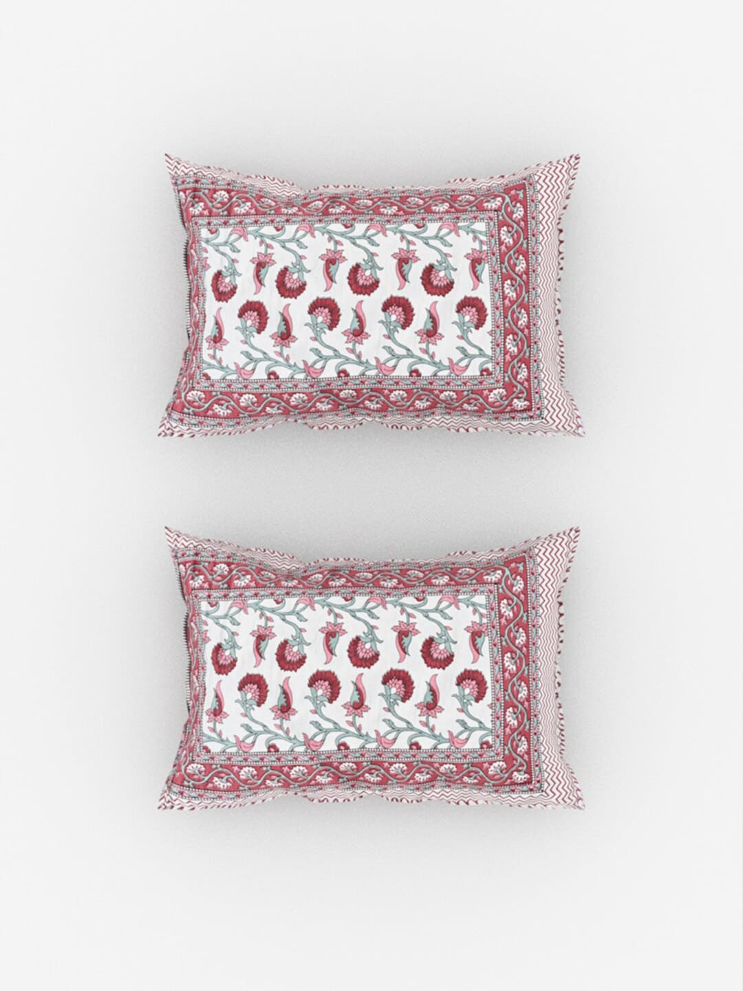 Urban Magic Pink & White Ethnic Motifs Cotton 104 TC King Bedsheet & 2 Pillow Covers