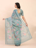 Shree Shyam Fashion Linen Cotton Sea Green Saree - Distacart