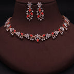 Tehzeeb Creations Rose Gold Pleated White Diamond With Red Beads Necklace Set