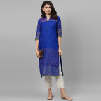 Maai Rayon Hand Printed Kurta Blue - Distacart