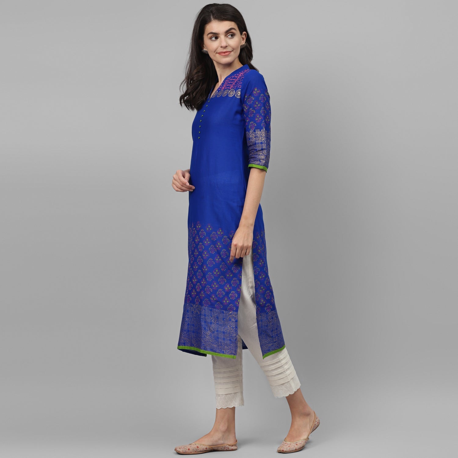 Maai Rayon Hand Printed Kurta Blue - Distacart