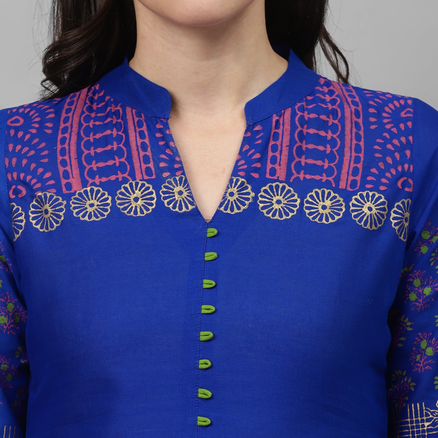 Maai Rayon Hand Printed Kurta Blue - Distacart