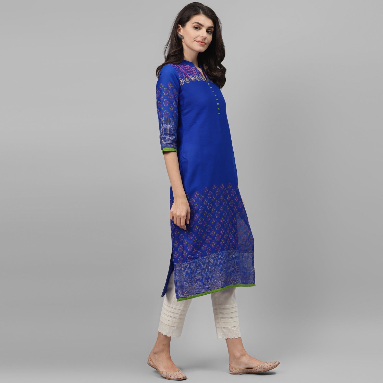 Maai Rayon Hand Printed Kurta Blue - Distacart