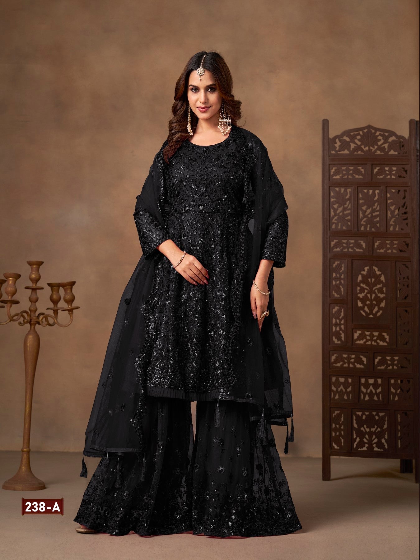 Anaita Black Net Sharara Suit With Heavy Sequin Work - Distacart