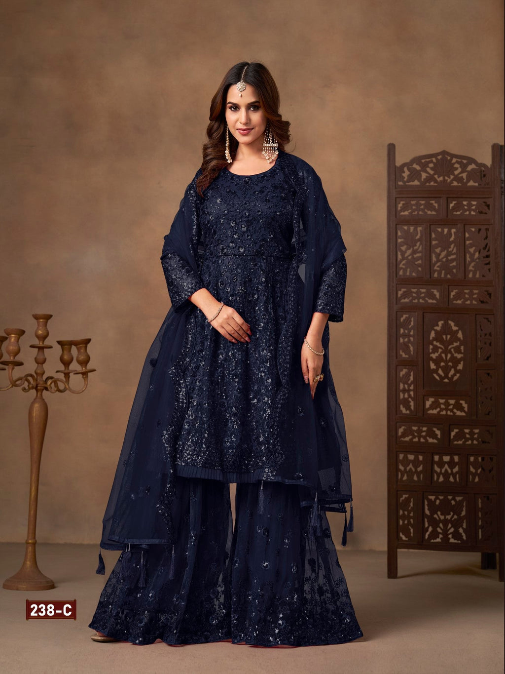 Anaita Navy Net Sharara Suit With Heavy Sequin Work - Distacart
