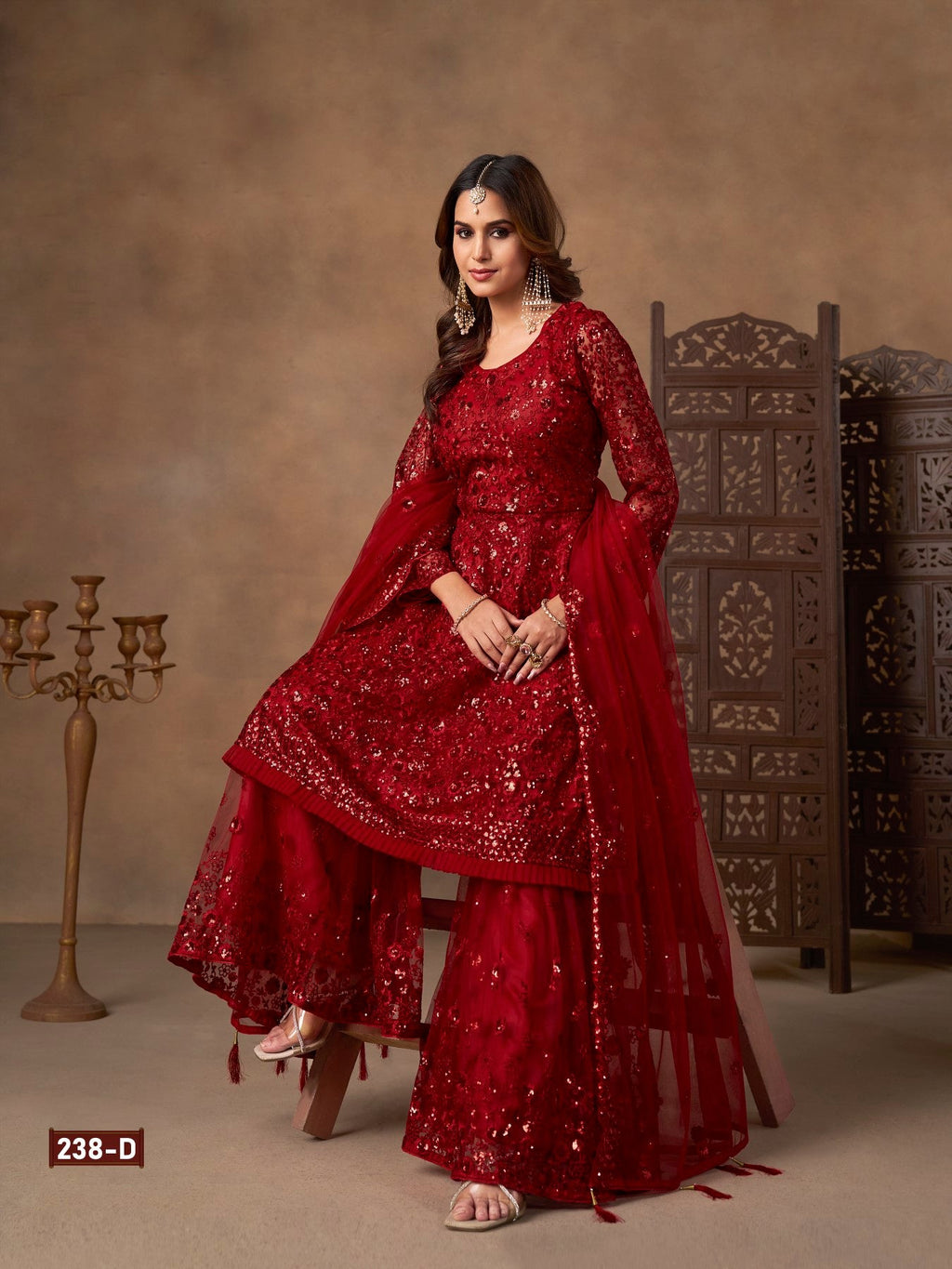 Anaita Red Net Sharara Suit With Heavy Sequin Work - Distacart