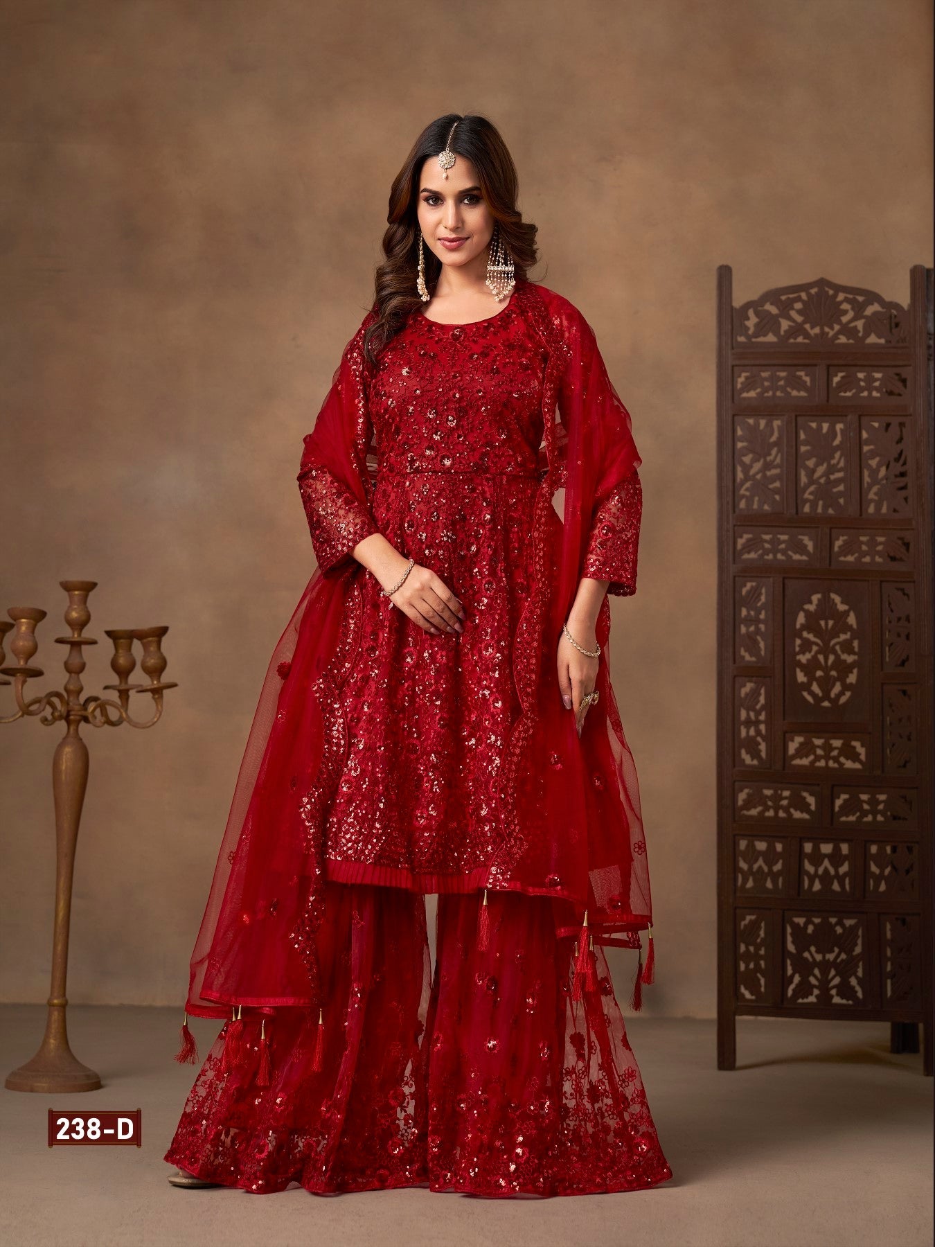Anaita Red Net Sharara Suit With Heavy Sequin Work - Distacart