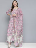 HERE&NOW Women Floral Printed Regular Pure Cotton Kurta with Palazzos & With Dupatta