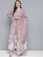 HERE&NOW Women Floral Printed Regular Pure Cotton Kurta with Palazzos & With Dupatta