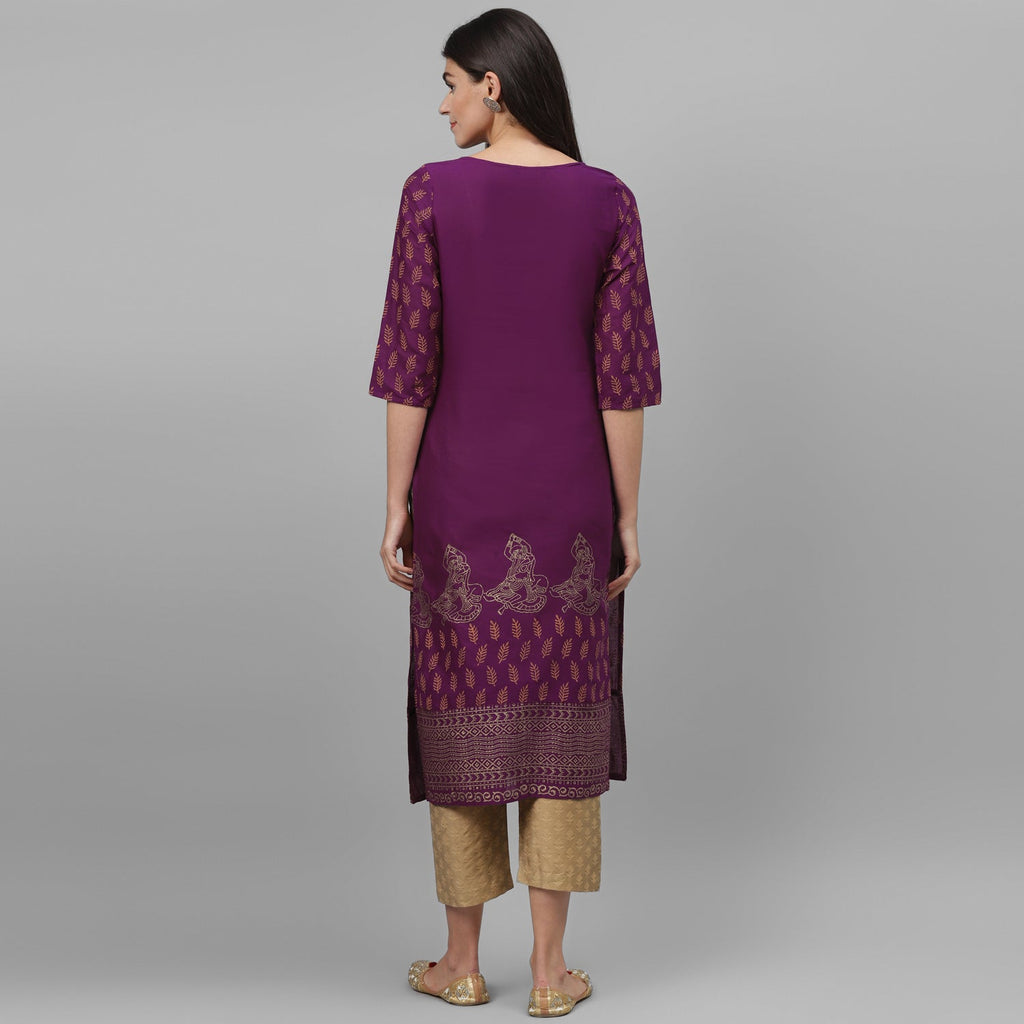 Maai Rayon Hand Printed Kurta Purple - Distacart
