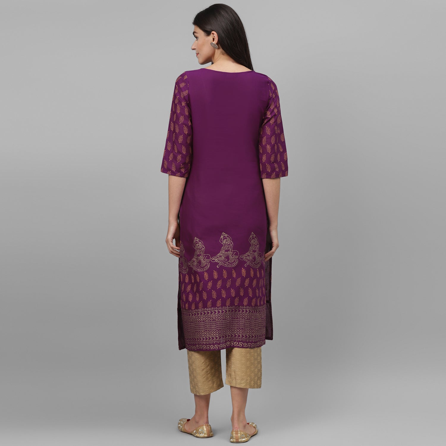 Maai Rayon Hand Printed Kurta Purple - Distacart
