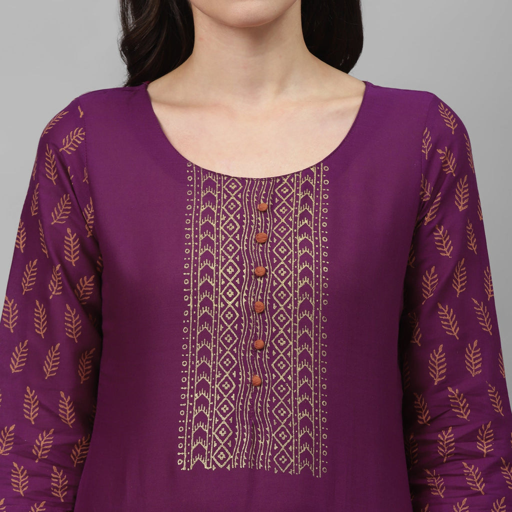 Maai Rayon Hand Printed Kurta Purple - Distacart