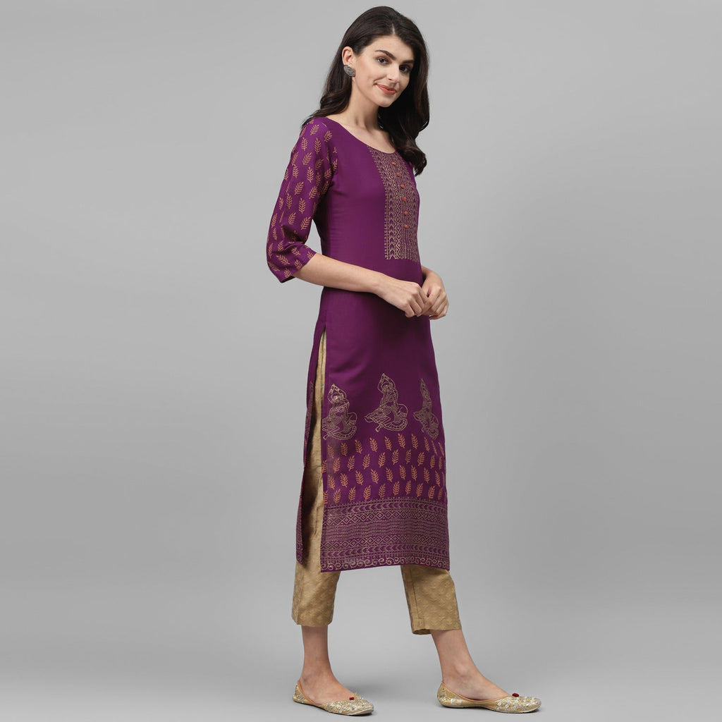 Maai Rayon Hand Printed Kurta Purple - Distacart