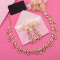 Tehzeeb Creations Rose Gold Pleated White Diamond With Sea Green Beads Necklace Set