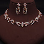 Tehzeeb Creations Rose Gold Pleated White Diamond With Sea Green Beads Necklace Set