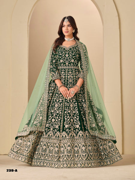 Anaita D Green Velvet Anarkali Suits With Heavy Embroidery Work
